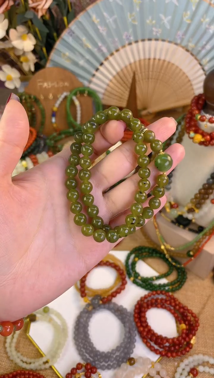 【闪购商品】和田玉双圈18K金镶嵌秋香色