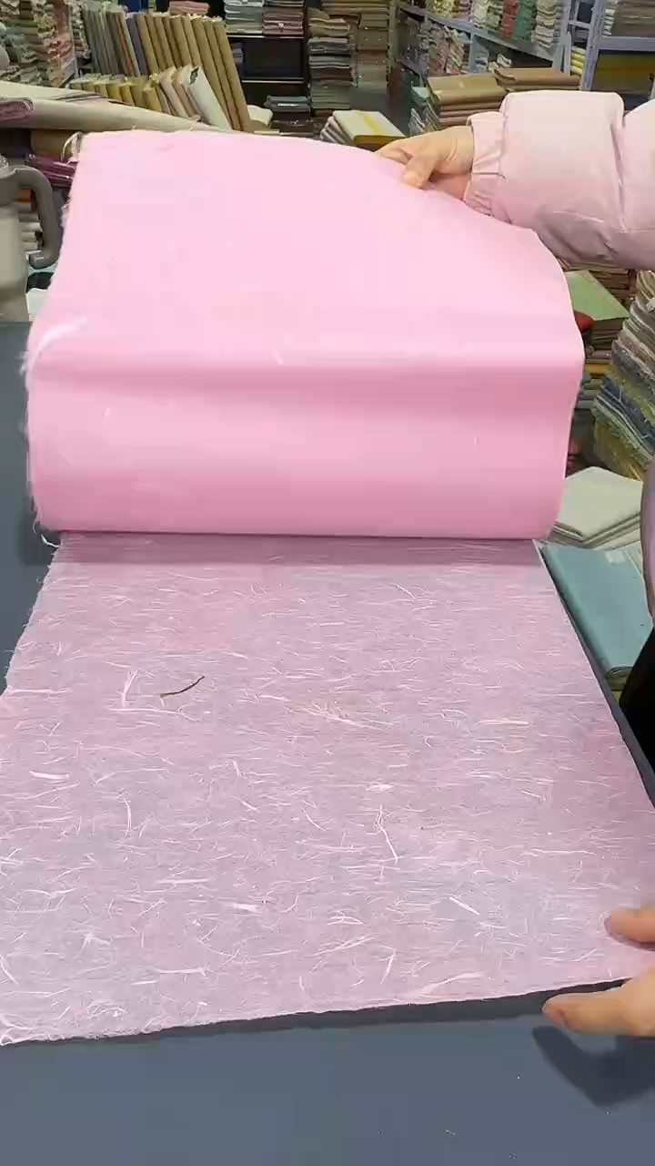 纯手工四尺对开50张粉色雁楮清水云龙