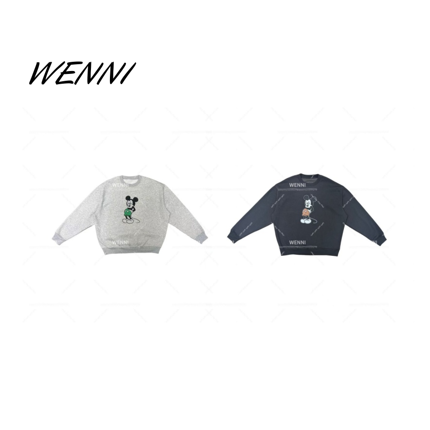 WENNI 【日单米奇卫衣】秋冬女美式复古休闲薄绒螺纹圆领卫衣