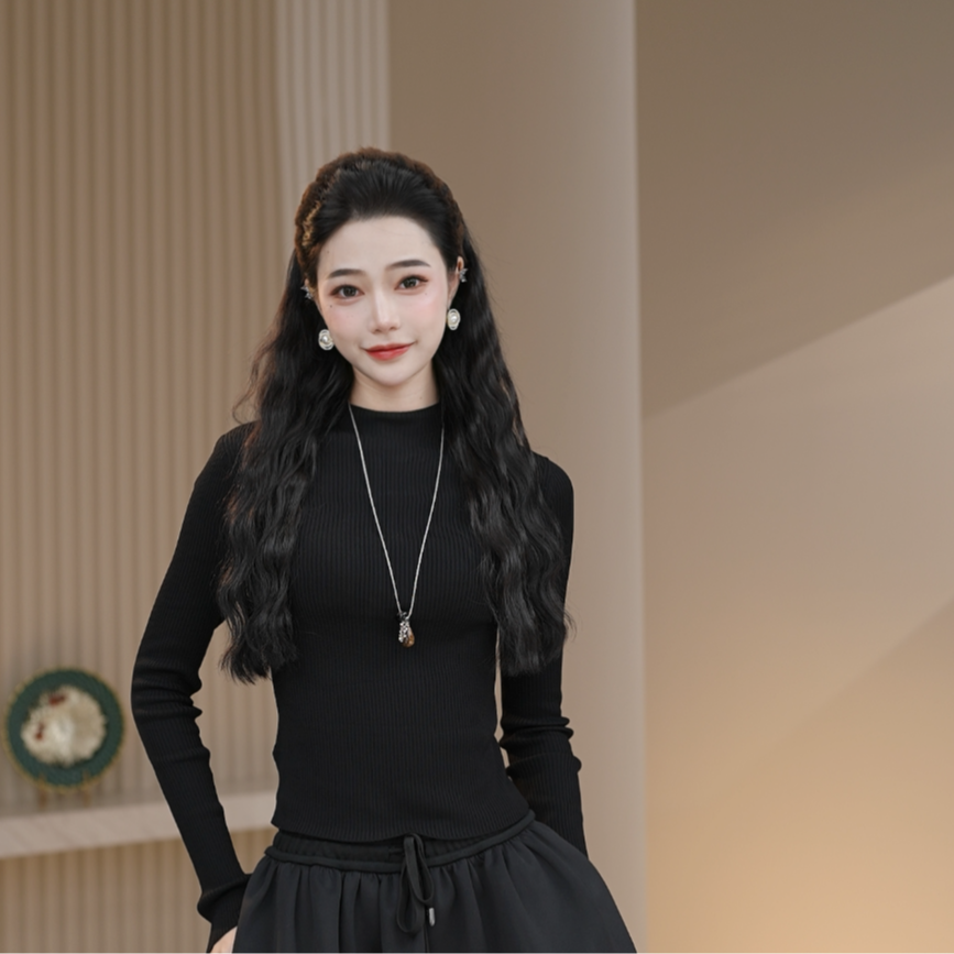 AMASS/阿玛施半领极简风收腰显瘦百搭长袖针织衫5399686