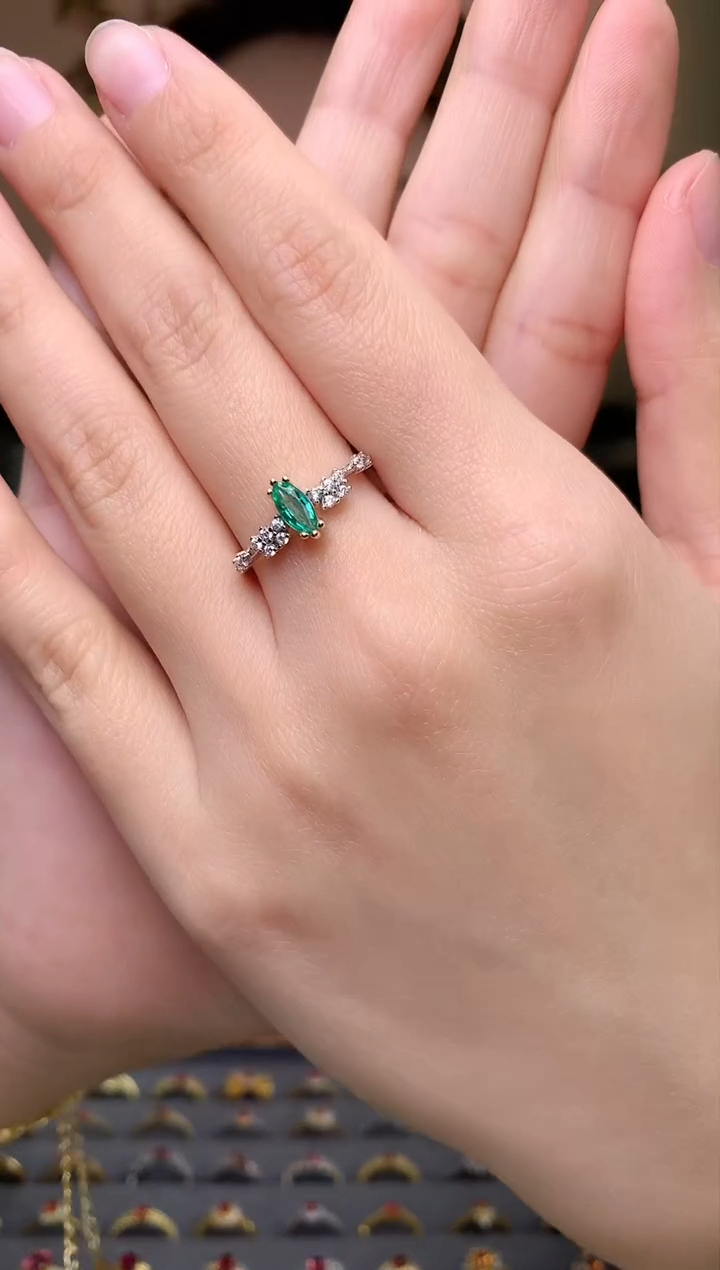 【闪购商品】祖母绿戒指银S925镶嵌戒指