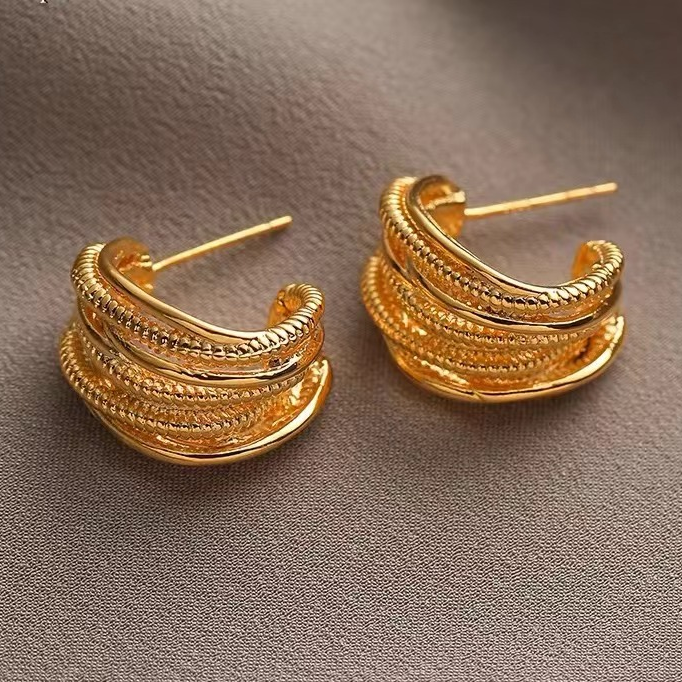 铜合金耳饰 简约百搭高级拉丝 耳饰CPE000607