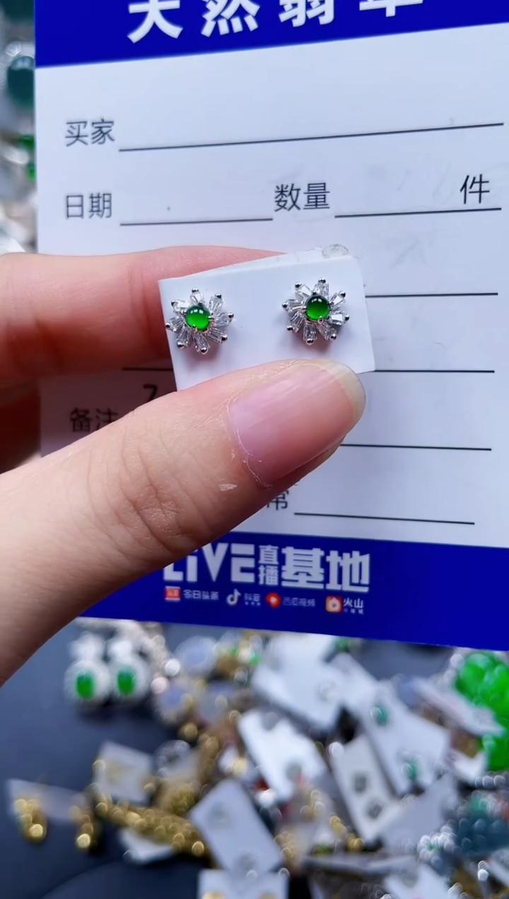 银S925镶嵌翡翠耳饰375