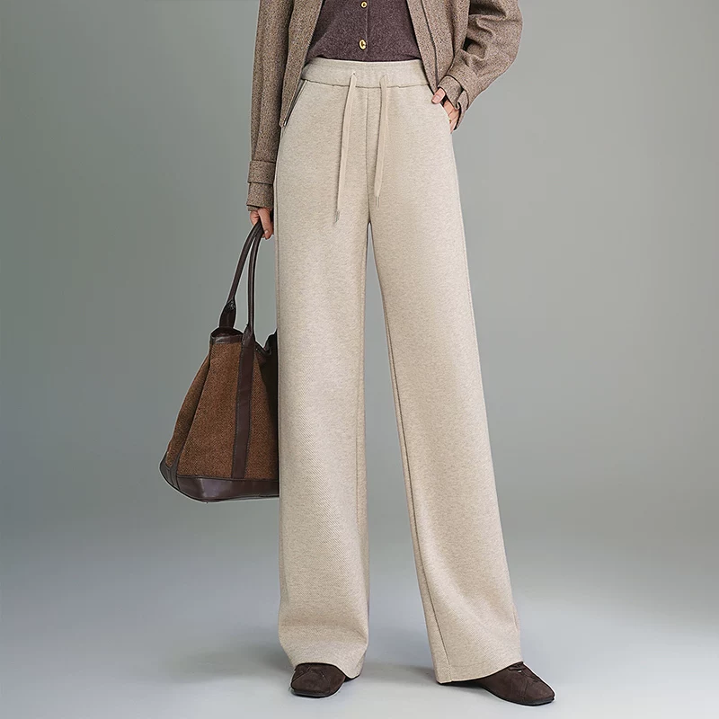 女秋冬高档桑丝羊 绒加绒高腰显瘦直筒宽松保暖百搭休闲裤