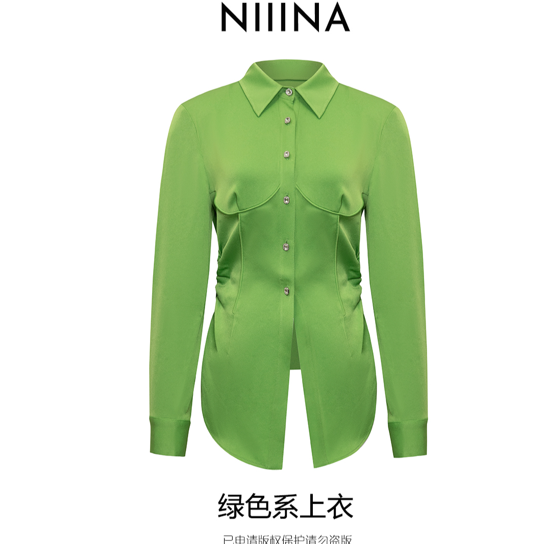 NIIINA设计师气质长袖时尚休闲绿色春夏修身WQ4281H