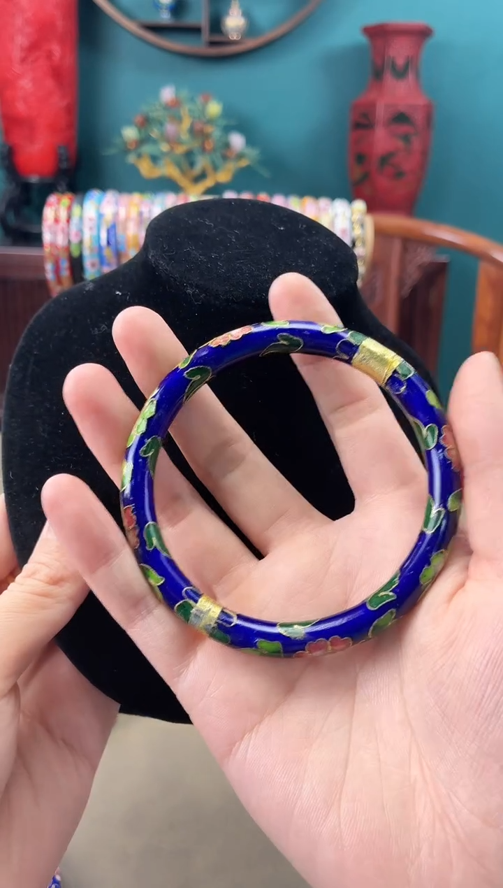 景泰蓝开口手镯 银兰宝蓝