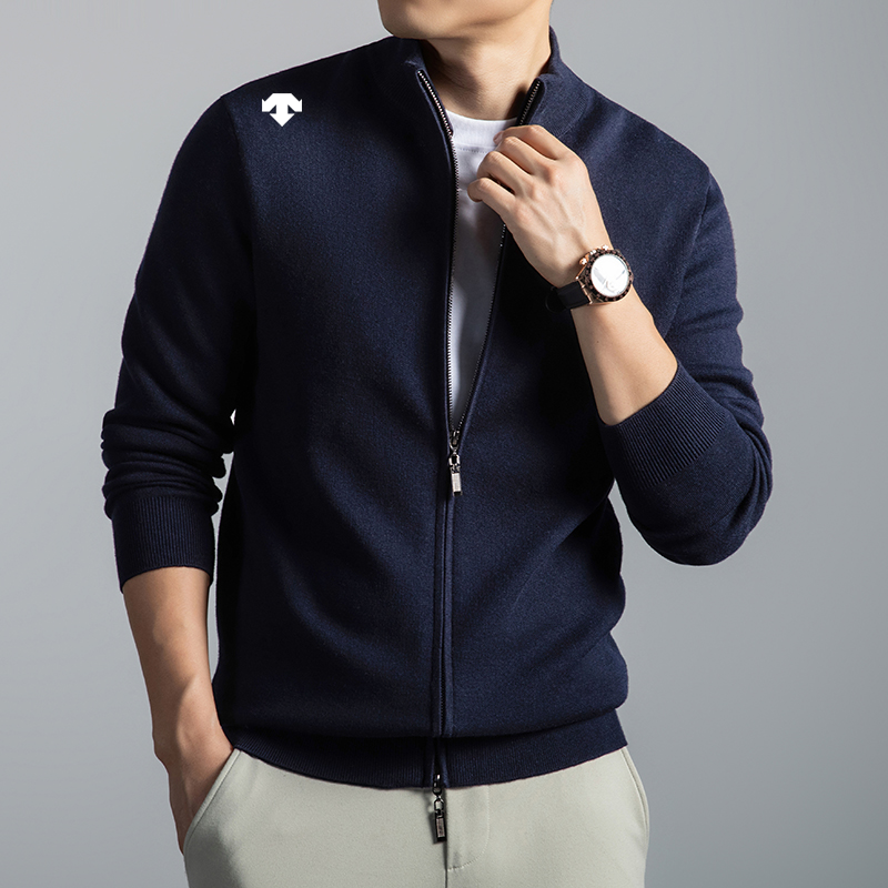 2025新款男款编织款毛衣休闲户外运动保暖开衫羊毛针织衫立领外套