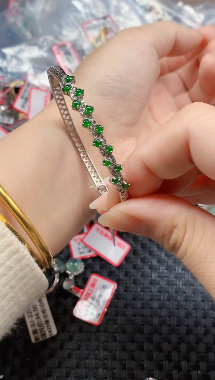 银S925镶嵌戒指翡翠天然A货缅甸翡翠