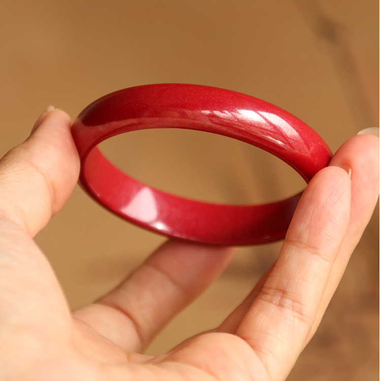 天然辰砂红晶砂贵妃镯宽面精品辰砂朱砂手镯