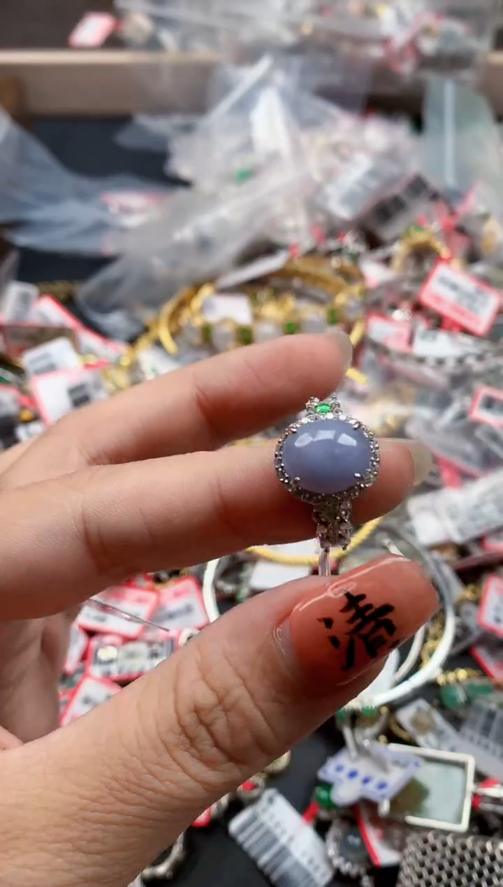 银S925镶嵌戒指翡翠天然A货缅甸翡翠