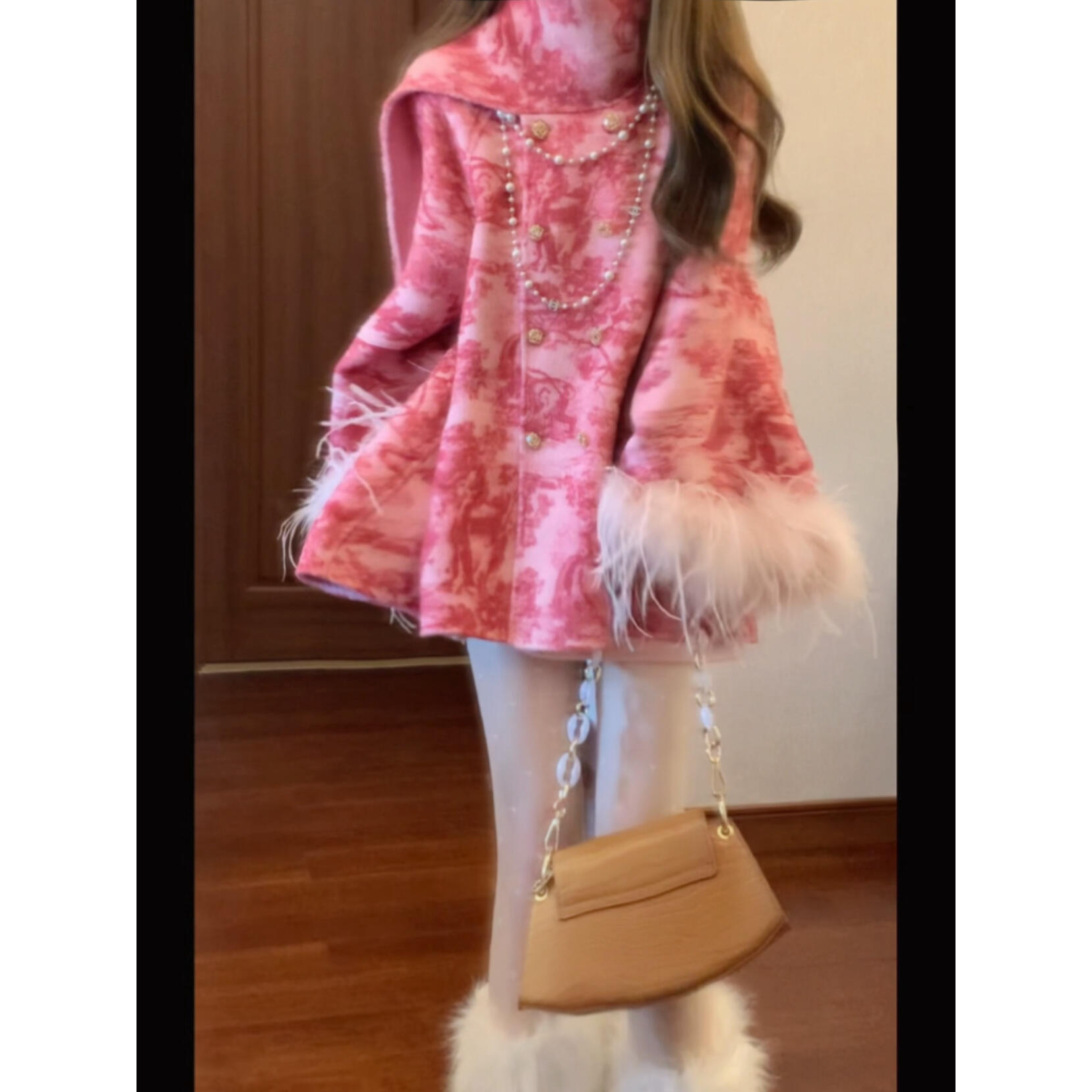 【春日秘境】2025冬季新款名媛千金风毛衣大衣外套搭A字半身裙套装