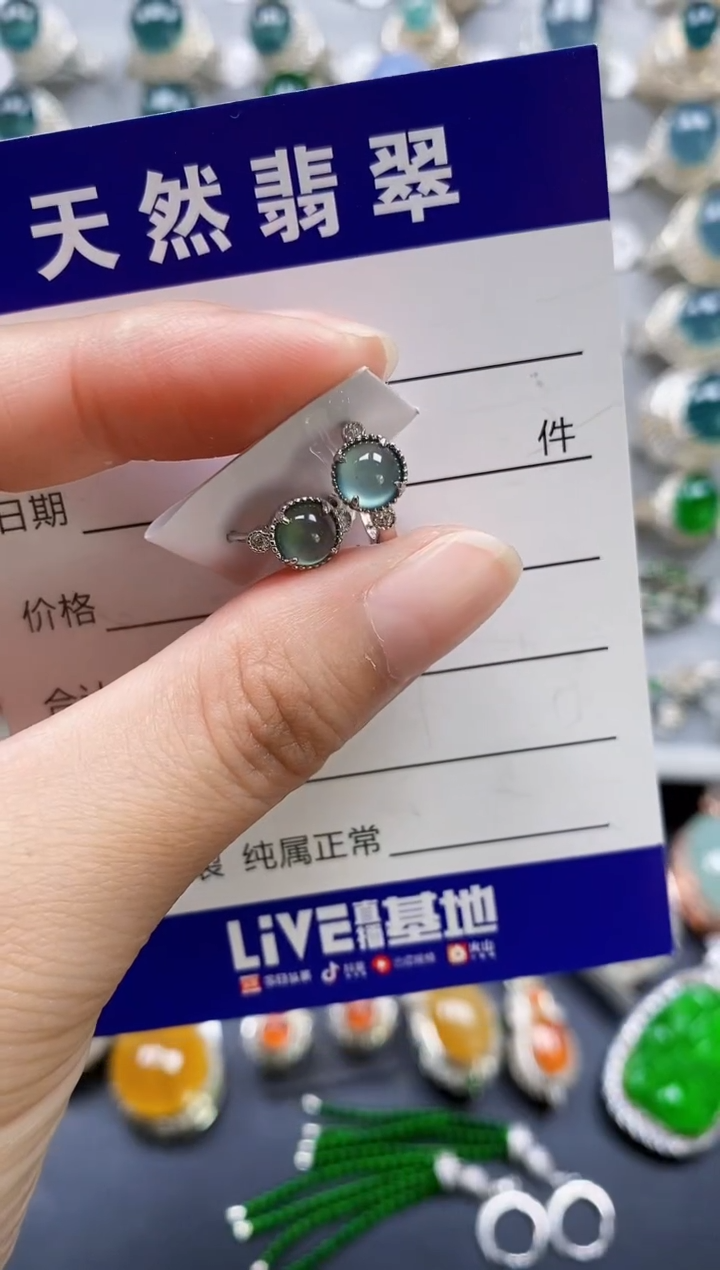 翡翠银S925镶嵌耳饰0142