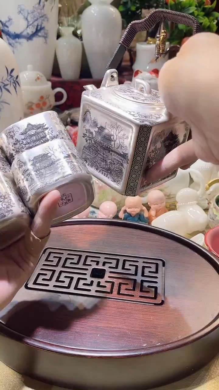 瓷片德艺茶器直播间@@4方提梁 楼4杯