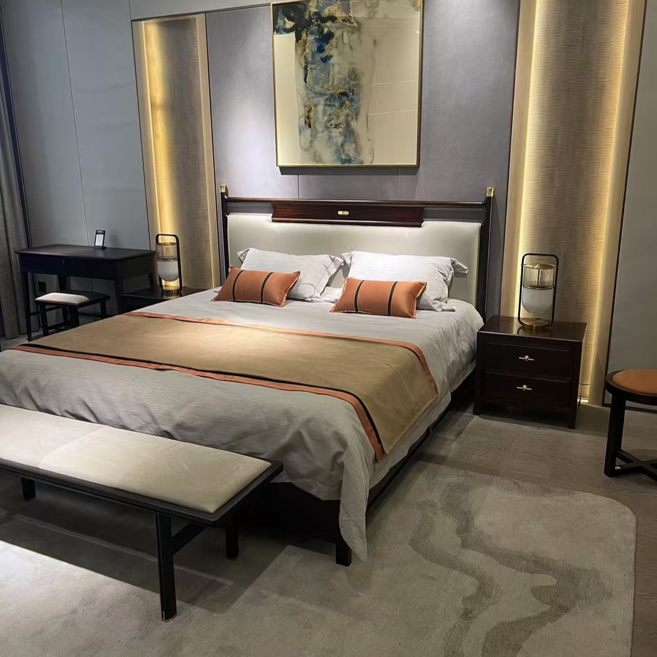 出人头地床架----轻奢时尚现代黑檀全实木床新中式主卧高箱大床