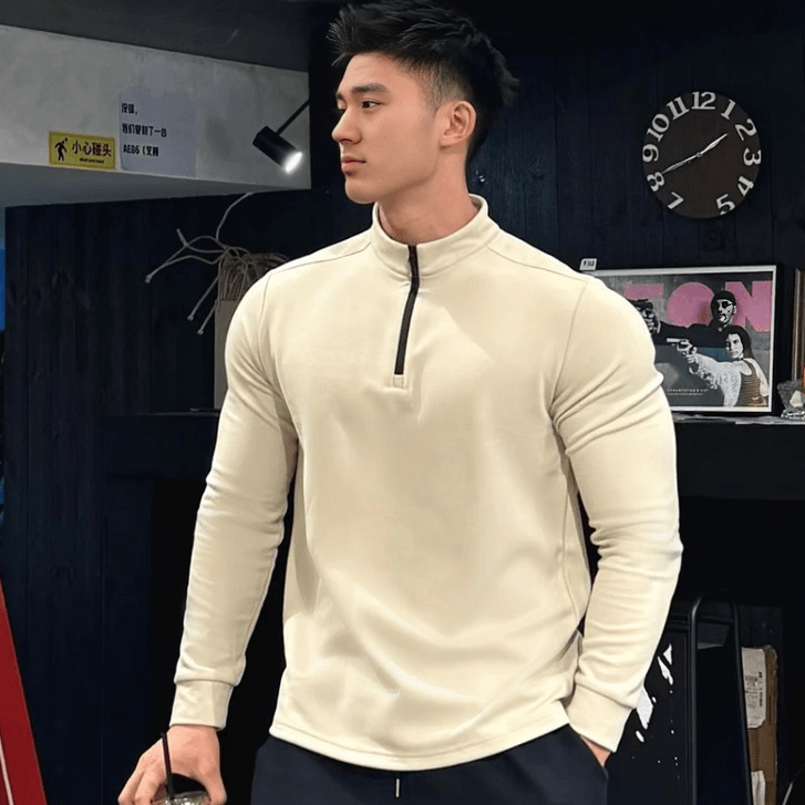 男士秋冬保暖锁温280克双面绒立领拉链纯色运动商务时尚休闲打底