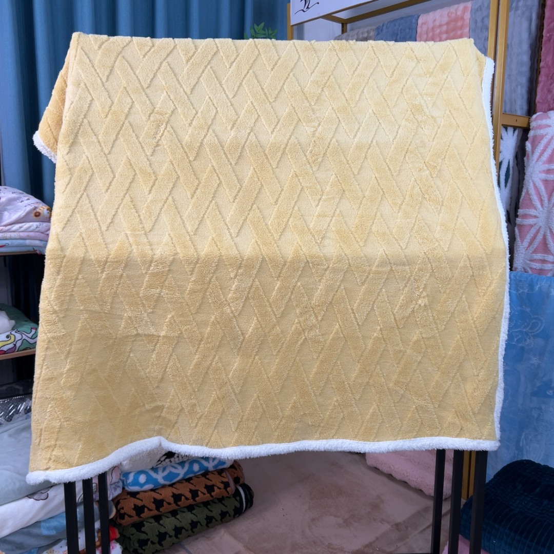 A7 1.5*2m毛毯塔芙绒菱格提花-羊羔绒-双层加厚