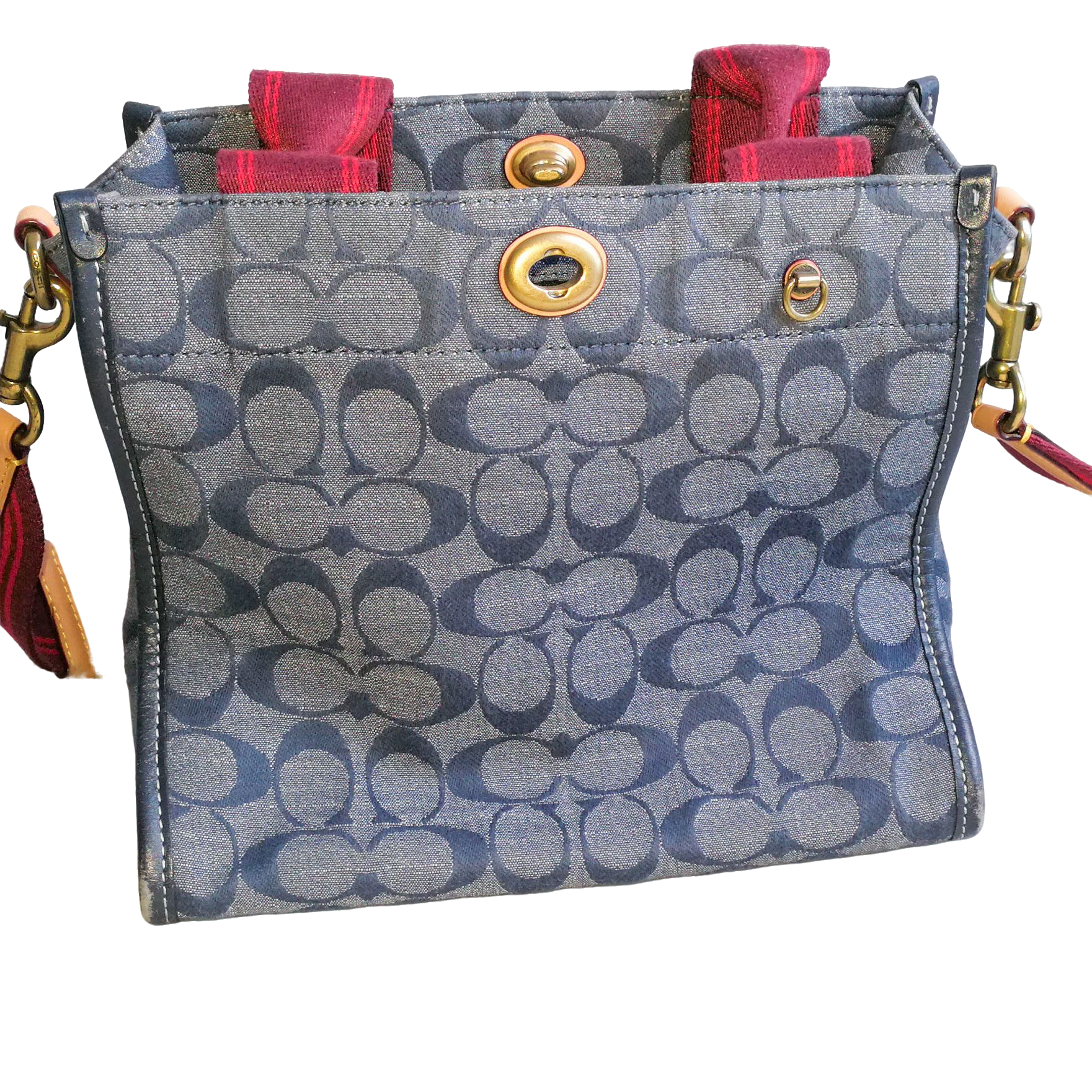 95新 COACH/蔻驰 单宁老花方托包 062803