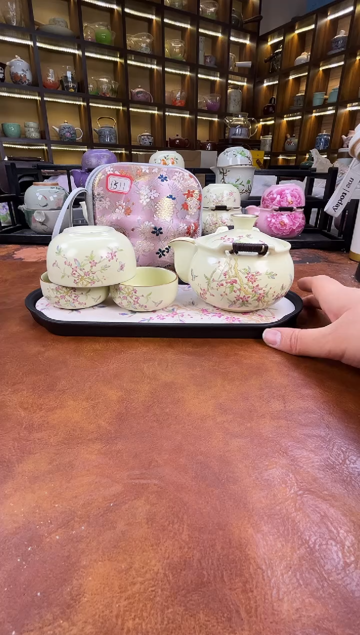 瓷片桃花宝瓶旅行+长方桃花盘