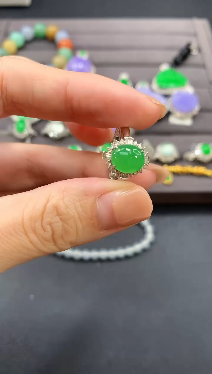 翡翠戒指18K金镶嵌蛋面|3980