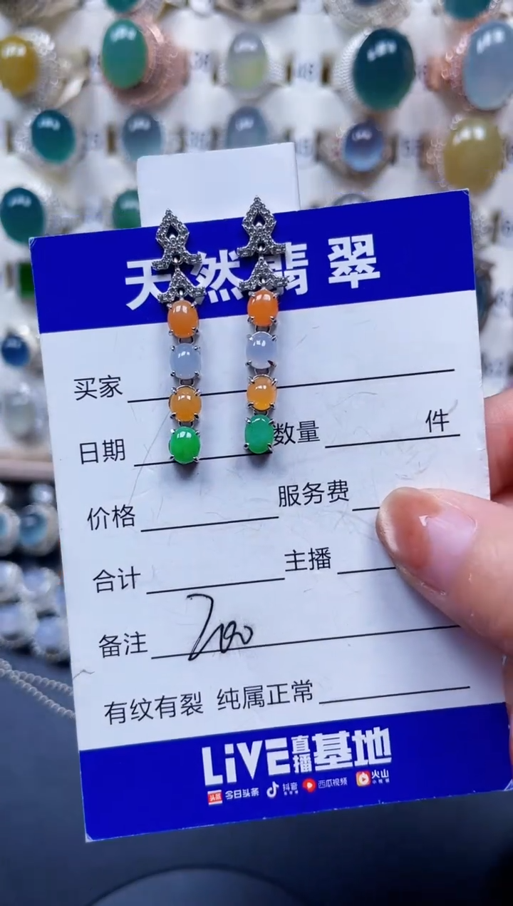 银S925镶嵌翡翠耳饰200