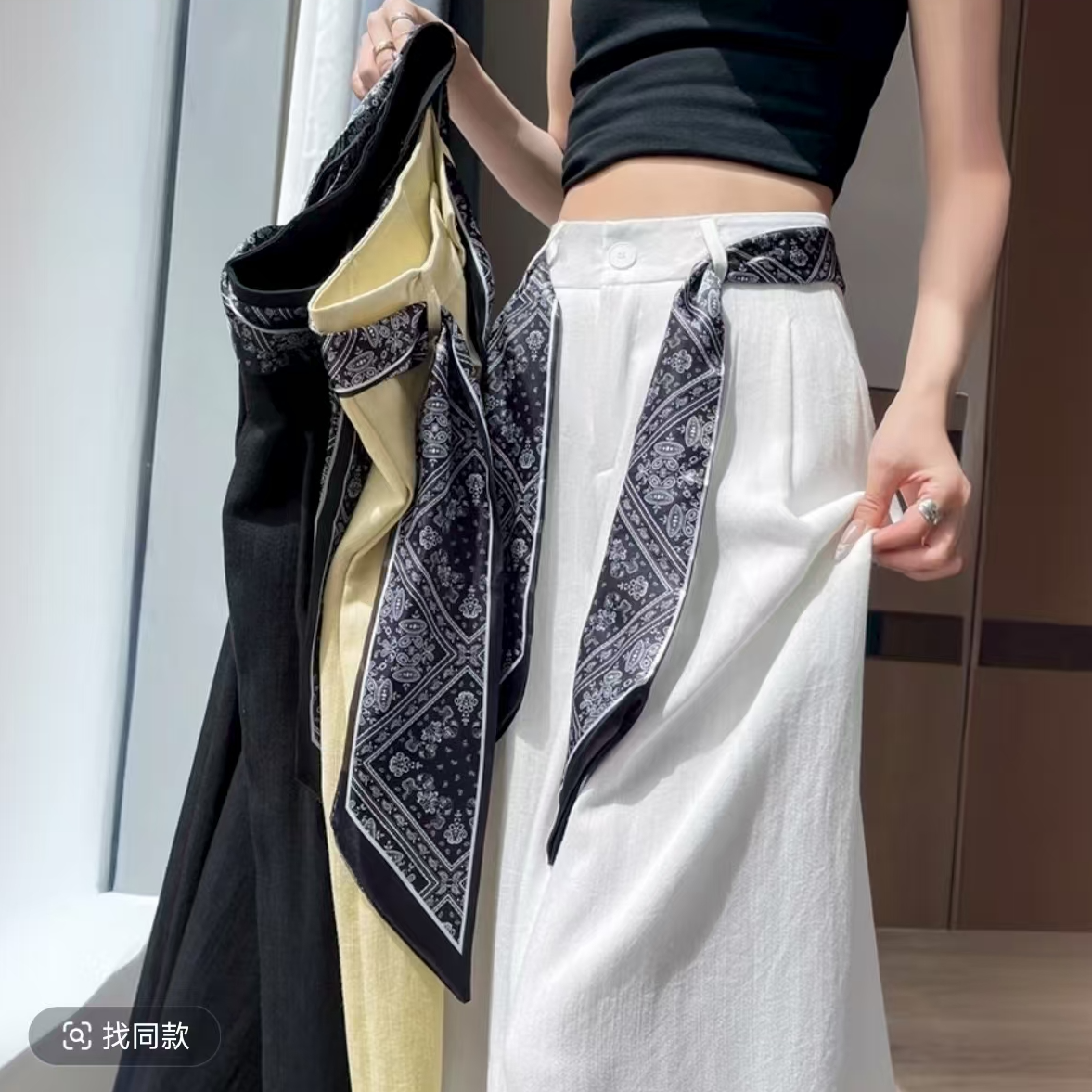 【现货+运费险+丝巾】棉麻冰丝裤子女薄款2025直筒宽松阔腿裤