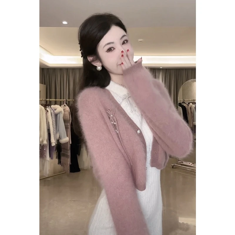 【雅乔定制】桃花蕊 兔毛开衫外套DYWX-23089014