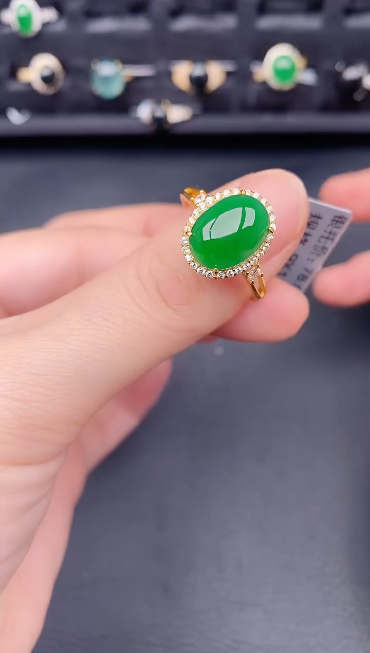 银S925镶嵌戒指翡翠天然a货翡翠214