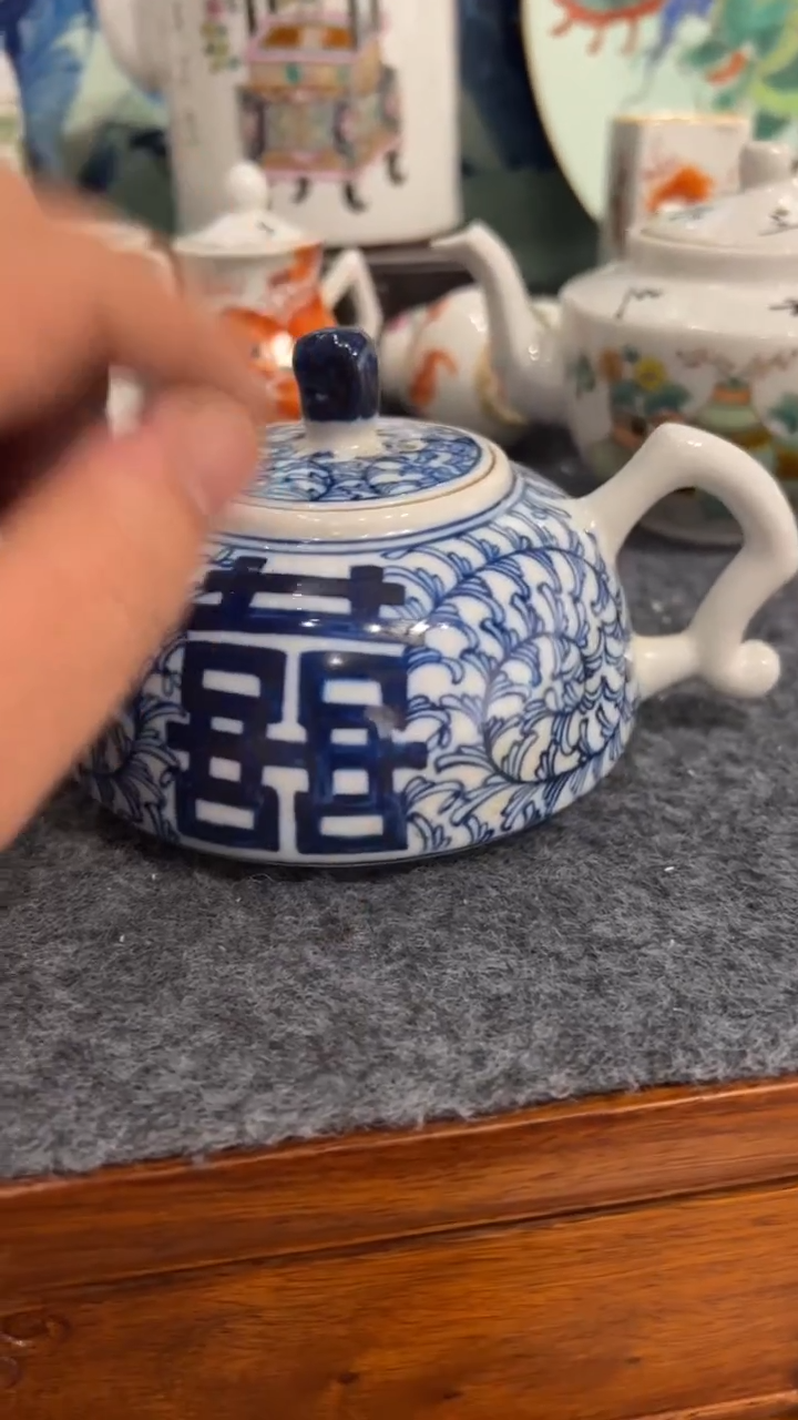 摆件瓷摆件瓷摆件青花手把壶