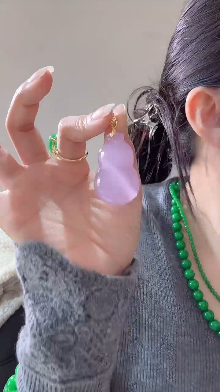 颈饰14K金镶嵌石英质玉紫大葫芦裸