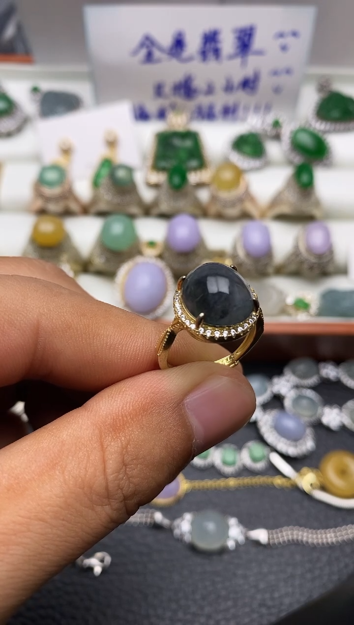 银S925镶嵌戒指翡翠/0042