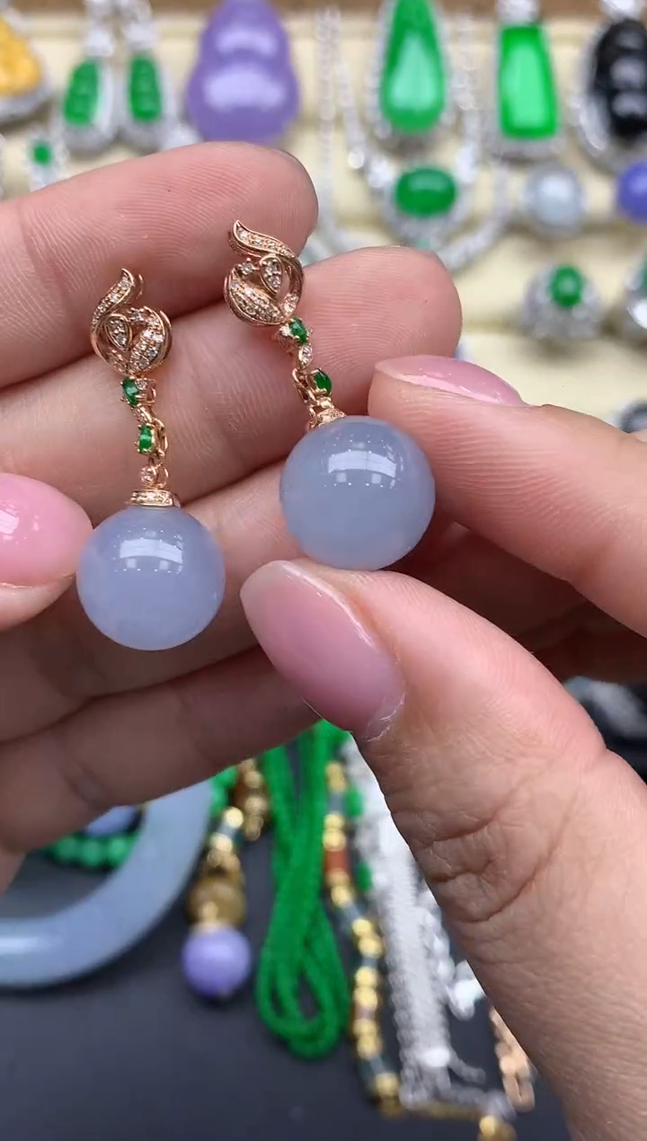 【闪购商品】翡翠耳饰18K金镶嵌457-中国好珍宝