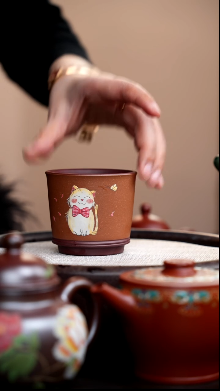 茶壶紫砂段泥粉浆线底杯黄猫