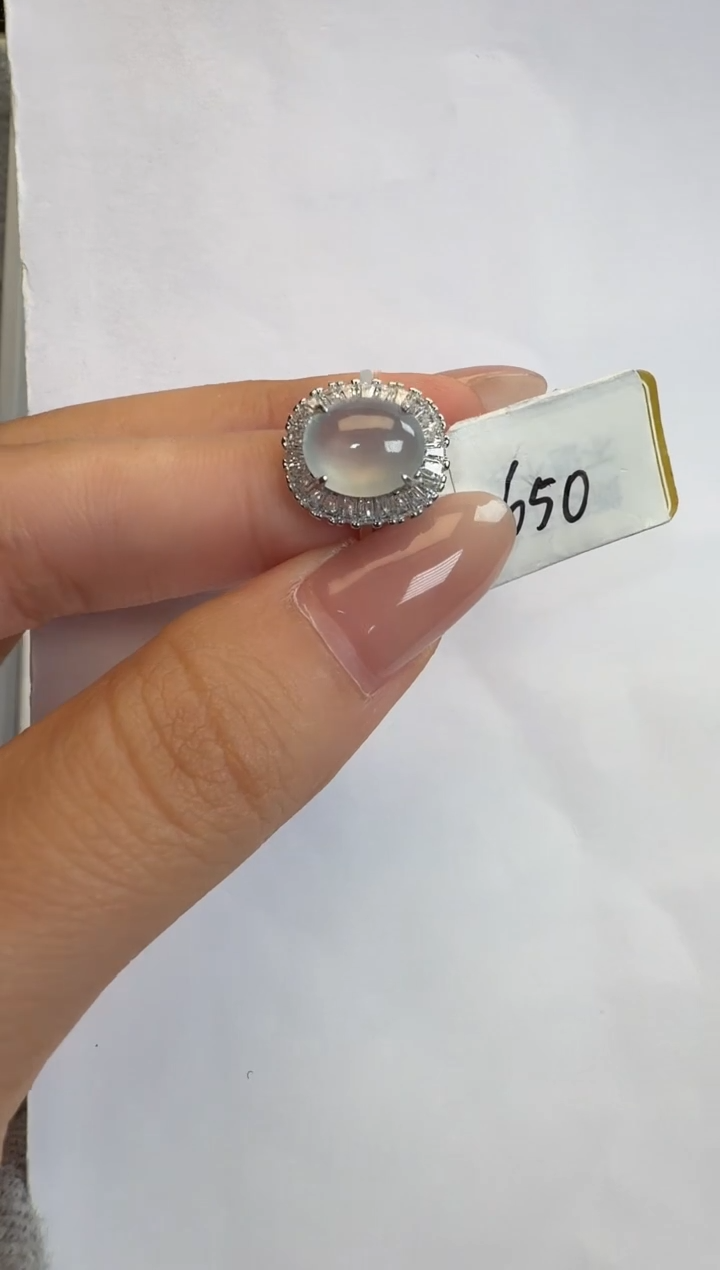 银S925镶嵌戒指翡翠通体925银镶缅甸A货翡翠戒指205