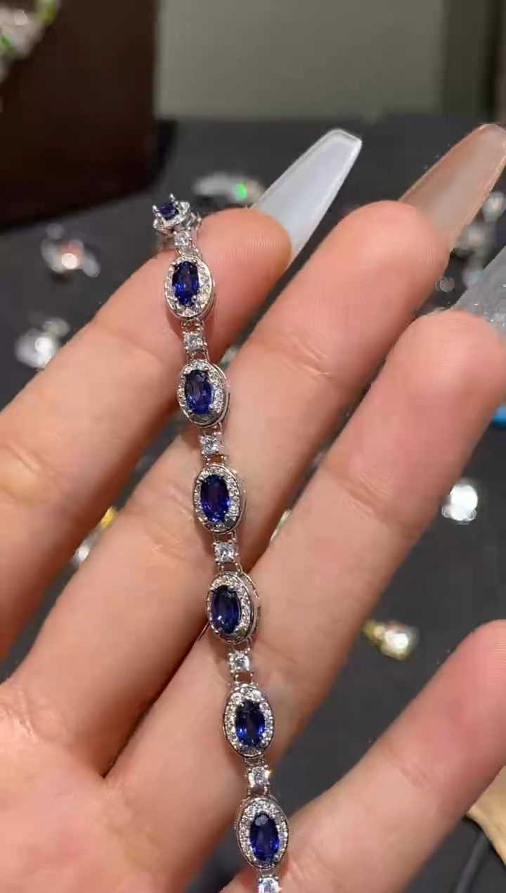 手链蓝宝石银S925镶嵌手链