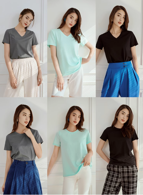 美洋MEIYANG 糖果乐园T恤V领圆领桑蚕丝混纺上衣