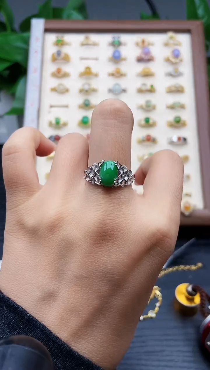 银S925镶嵌戒指翡翠12