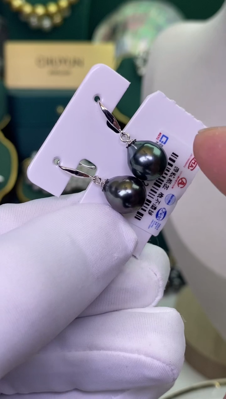 银S925镶嵌海水珍珠耳饰9-10