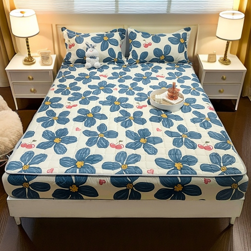 床垫床笠透气防水加厚榻榻米夹棉磨毛机洗防滑床罩床