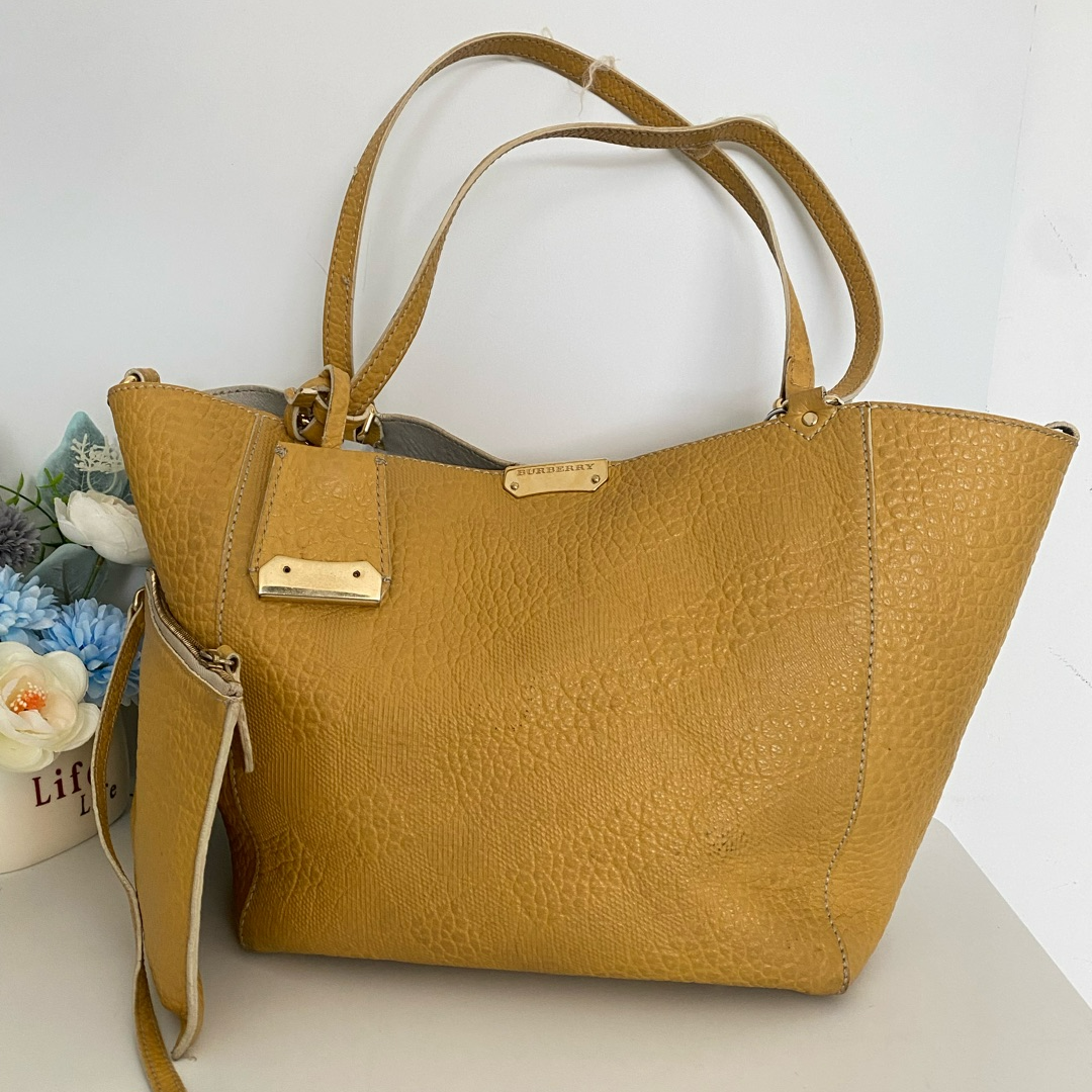 95新 BURBERRY/博柏利 巴宝莉土黄色购物袋手提包16473993