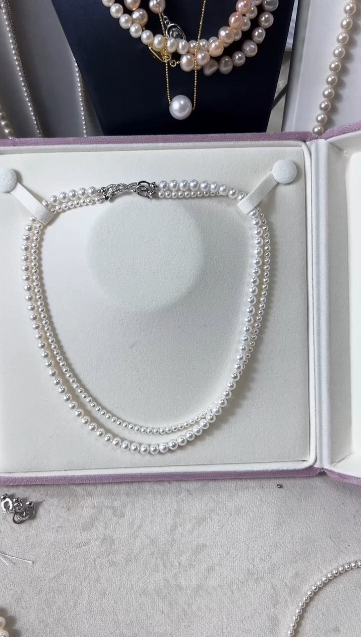 【闪购商品】淡水珍珠项链银S925镶嵌3-45-八字扣双层真珍珠项链