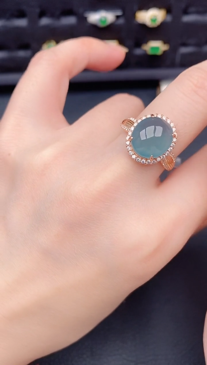 银S925镶嵌戒指翡翠天然a货翡翠176