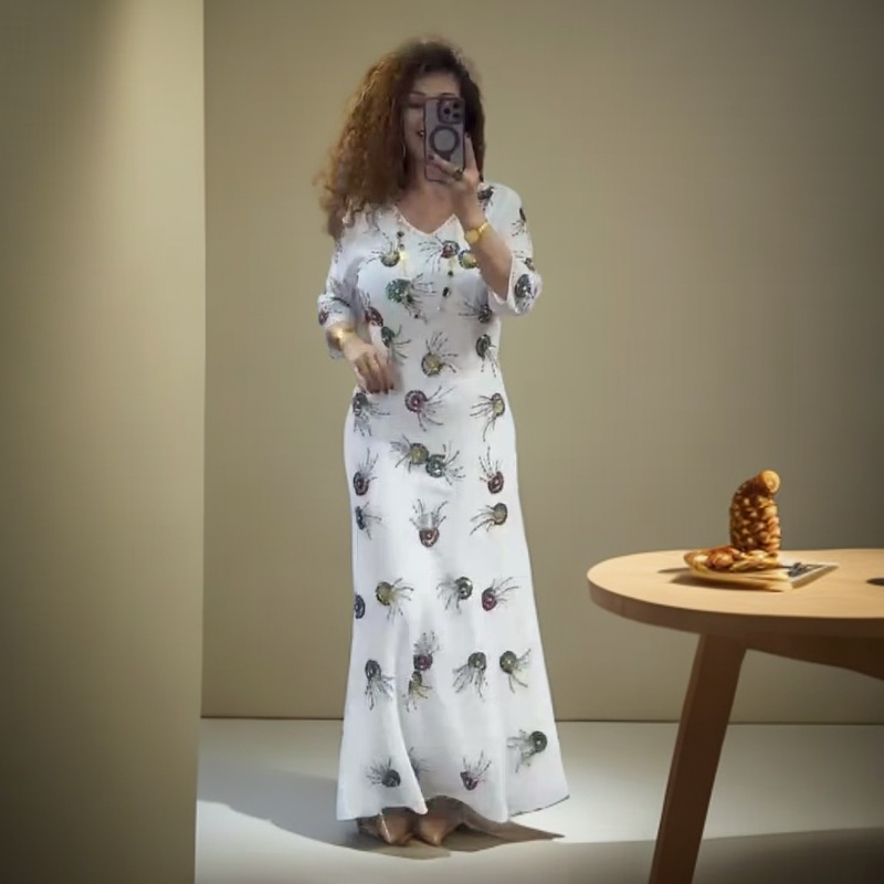 2025新款大妈连显瘦衣裙修身时尚气质长款长款优雅