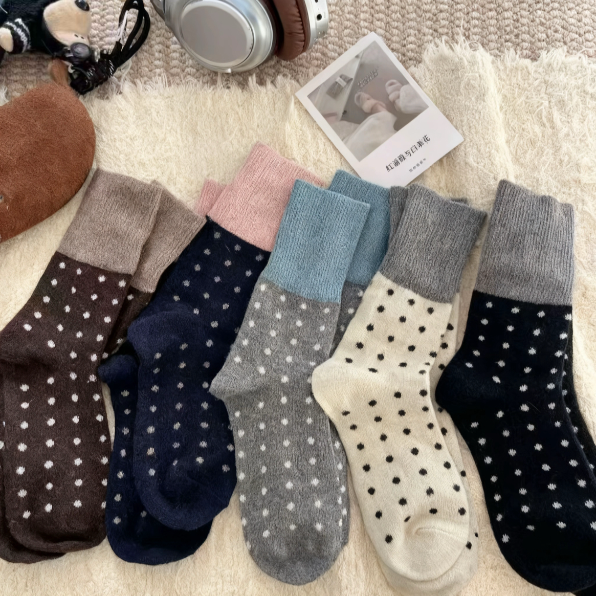 圆点袜棉质冬款独立包装精致包装W6038