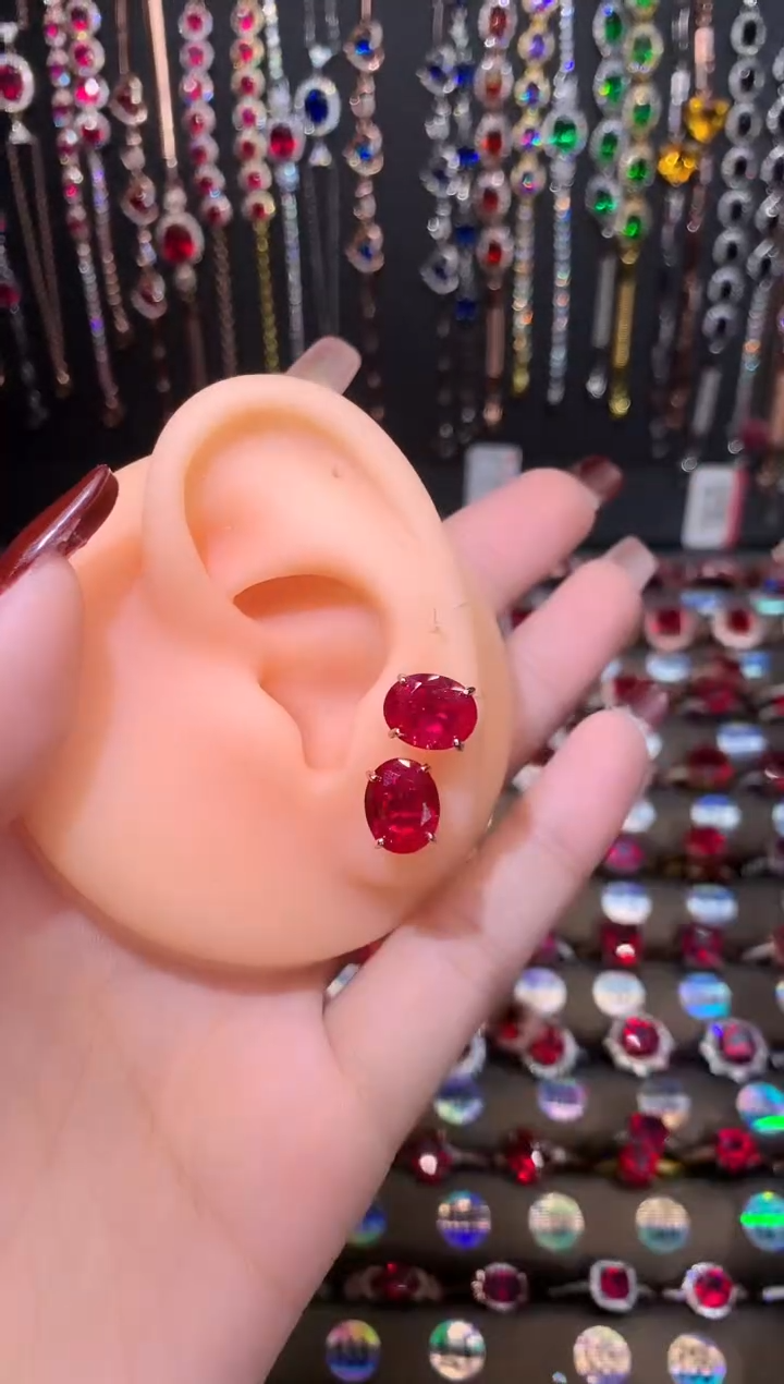 【闪购商品】红宝石耳饰银S925镶嵌玫瑰金