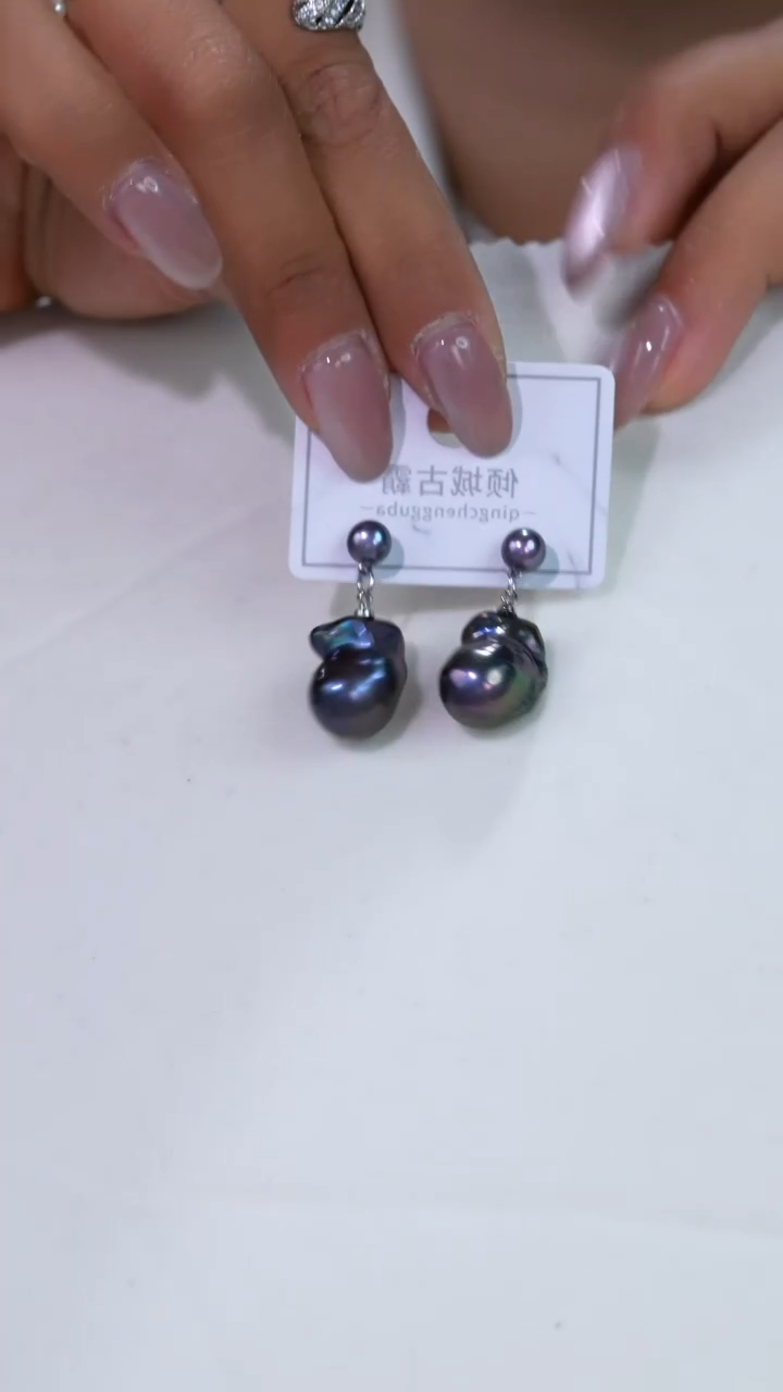 银S925镶嵌淡水珍珠耳饰676