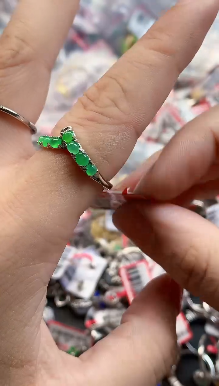 银S925镶嵌戒指翡翠天然A货缅甸翡翠