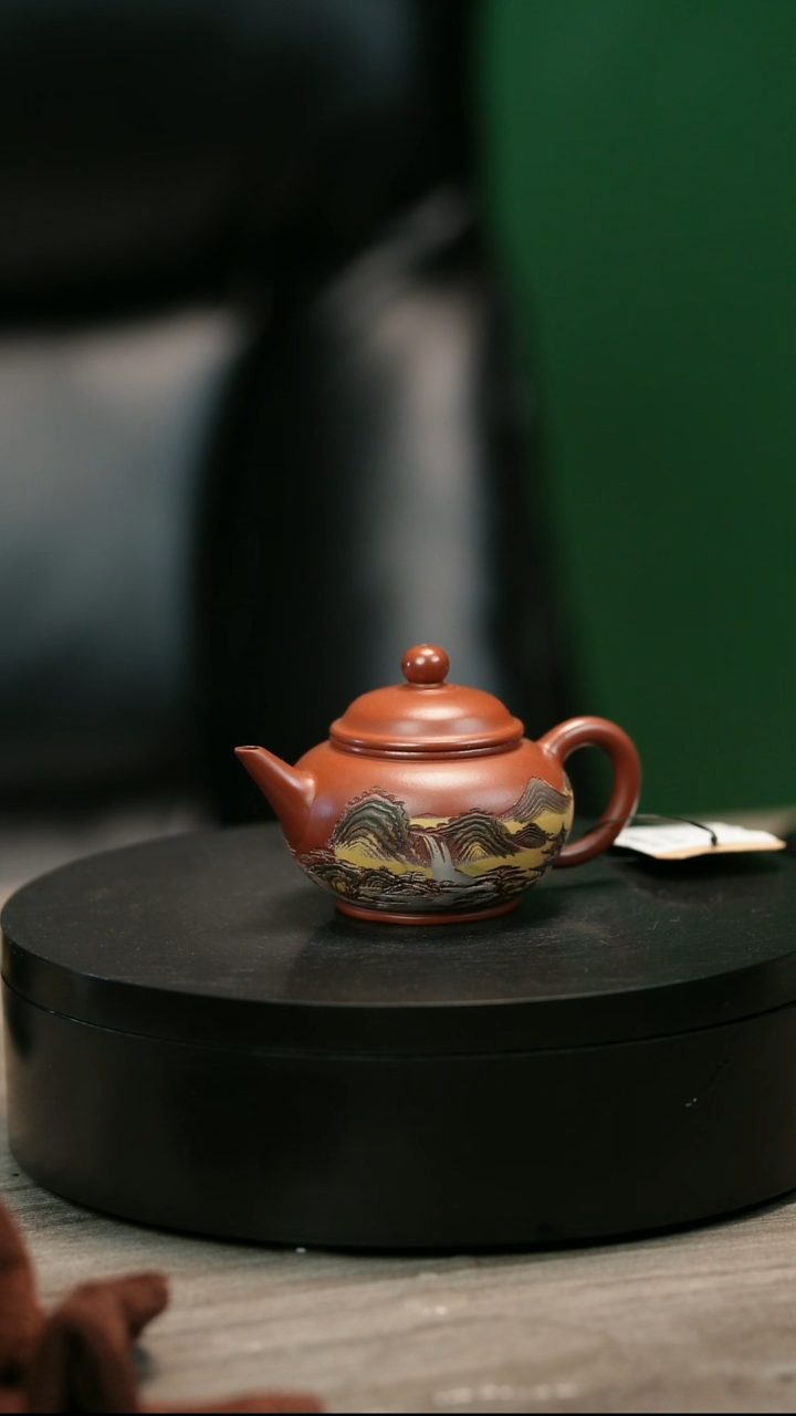 茶壶紫砂用****8H2477赵翠虹山水彩刻小水平