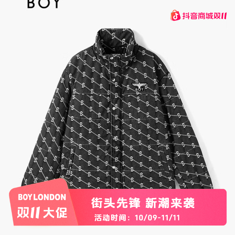 BOYLONDONBOYLONDON冬季短款情侣棉服时尚提花水洗牛仔棉衣N29901