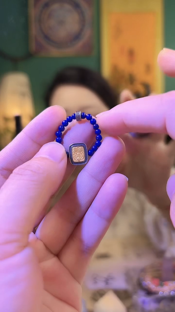 青金石银S925镶嵌戒指青金石扎基拉姆戒指