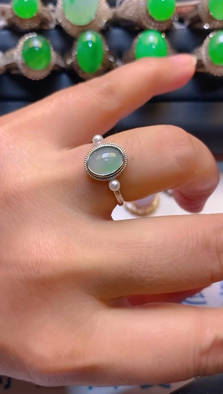 【闪购商品】翡翠耳饰银S925镶嵌天然A货翡翠1